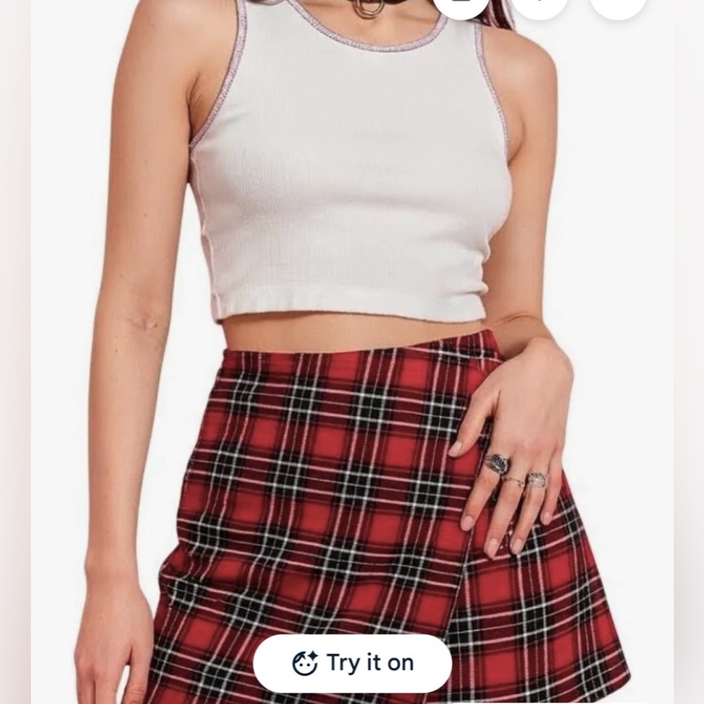 Hollister School Girl Mini Skirt Ultra High Rise Wrap Tartan Red & Green Size S